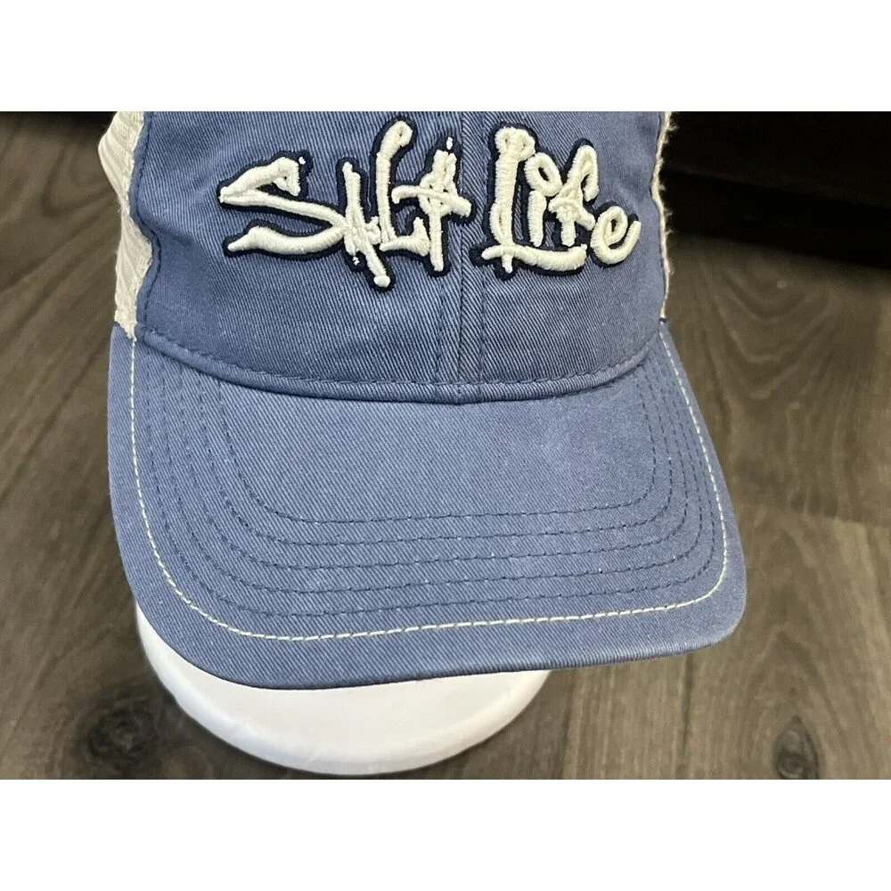 Salt Life Hat Cap Snap Back Youth Blue White Mesh Fishing Outdoor Adjustable